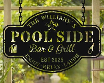Letrero metálico personalizado para piscina: decoración personalizada para bar y parrilla en el patio