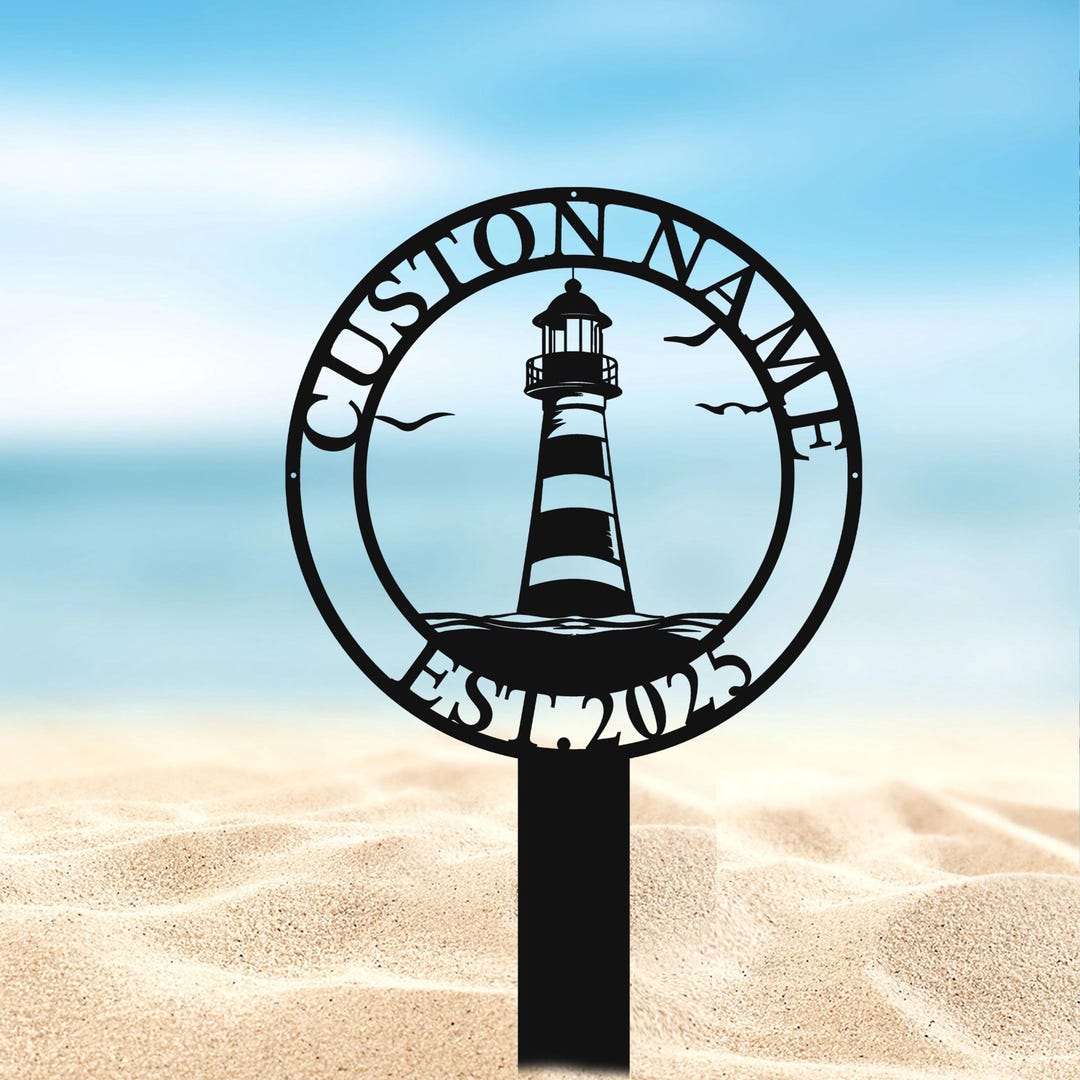 Custom Lighthouse Metal Sign | Personalized House Number Stake ...