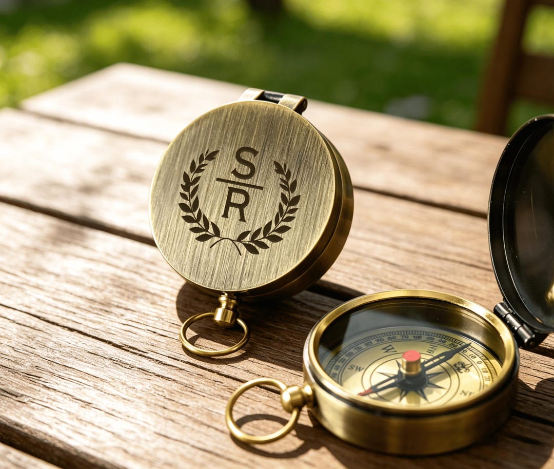 Personalized Engraved Brass Compass, Custom Text Working Compass ...