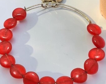Alex and Ani - Red Luxe Rafaelian Gold Beaded Bangle Bracelet