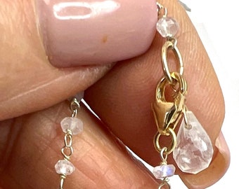 1mm Micro Faceted Moonstone Chain Bracelet Hand Wrapped in 14k Gold-Filled Wire - Artisan Bracelet