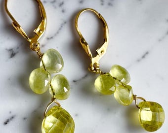 Delicate Faceted Lemon Quartz Tear Drop Shaped Beads and a CZ Faceted Drop 14K Gold Filled, Sundance Style Jewelry