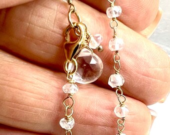 2mm Mystic Micro Faceted Moonstone Chain Bracelet Hand Wrapped in 14k Gold-Filled Wire - Artisan Bracelet