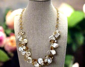 The Luck is on Your Side Necklace - Freshwater Pearl and Citrine 14k Gold Wire Wrapped Artisan Necklace