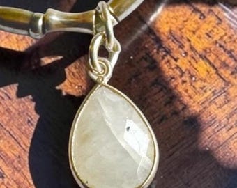 Alex and Ani - Custom Silver Stretch with Moonstone Dangle Beaded Bracelet