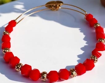 Alex and Ani - Bright Red and Rose Gold Beaded Bangle Bracelet