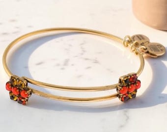 Alex and Ani - Sparkler Cinnamon Beads and Gold Swarovski Crystal Bangle Bracelet