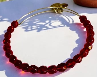 Alex and Ani - Faceted Deep Red Glass Beaded Bangle Bracelet