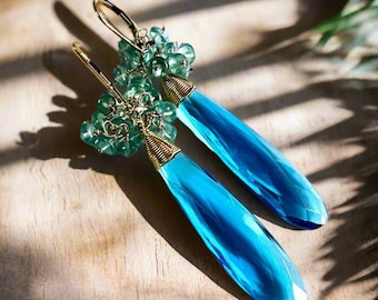 London Blue Topaz Dangle Earrings: Gold Plated Apatite Gemstone