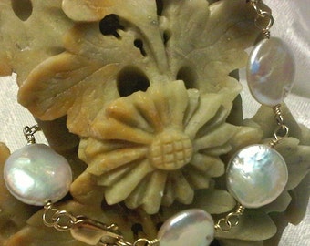 Large White Coin Pearl 14k Gold Filled Bracelet