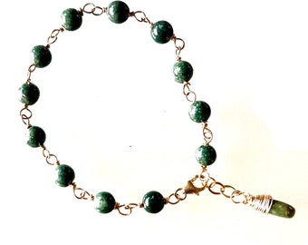 Gorgeous AAA+ 5mm Smooth Dark Green Jade Beads from Taiwan w/14k Gold Filled Wire Artisan Bracelet