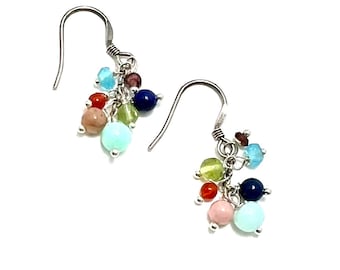 C’est Petit Earrings, Dainty Earrings, Multi-gemstones on Sterling Silver Fish Hook Style, Artisan Earrings, Gift for Her