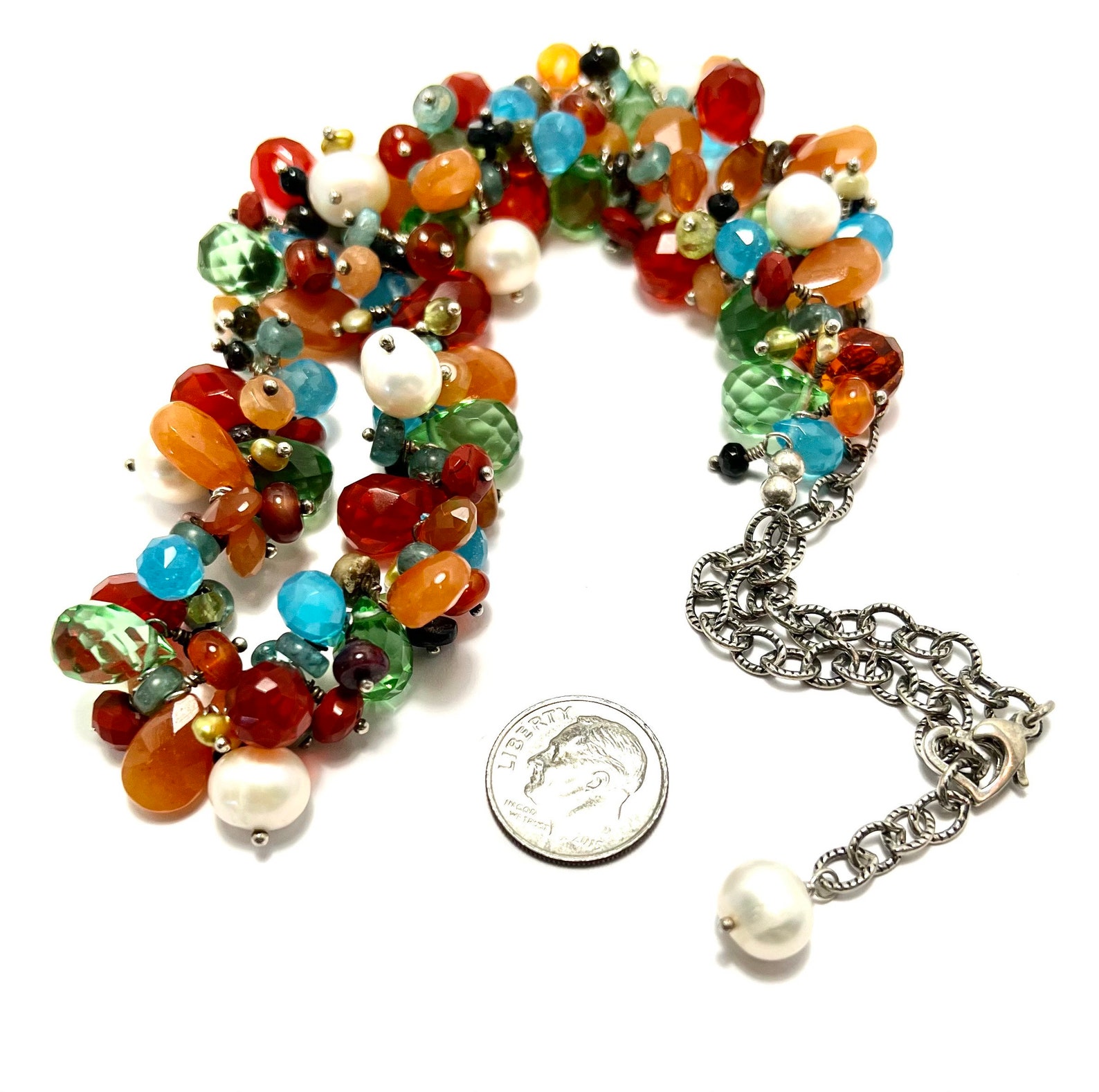 Confetti Necklace A Mix of Semi Precious Gemstones, Cultured Fresh