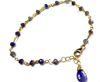 Iolite Chain Bracelet Had Wrapped in 14k Gold-Filled Wire - Artisan Bracelet
