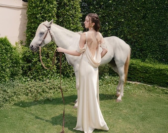 Silk wedding dress white silk ivory dress midi dress silk maxi dress long silk dress simple wedding dress unique gift for her