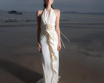 jim hjelm halter wedding dress 1990s Jim Hjelm Halter Wedding Gown: Ivory Tulle Skirt, Size 14