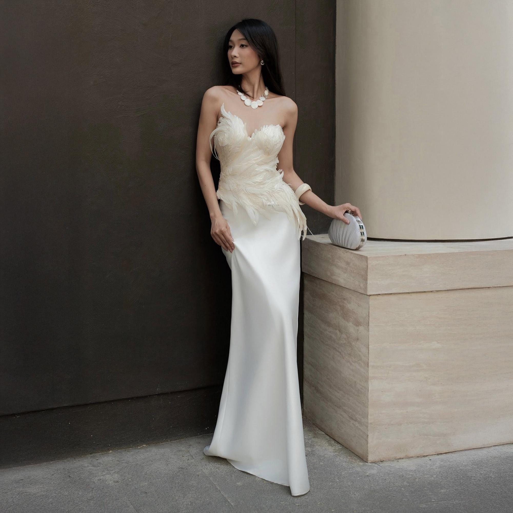 white christmas dresses White Feather Corset Organza Layered Dress – Lisposa main image 0