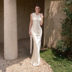 Silk Dress for Women – Long Silk Maxi Dress, Satin Bridesmaid Dress, White Silk Wedding Gown, Backless Formal Gown unique gift for her