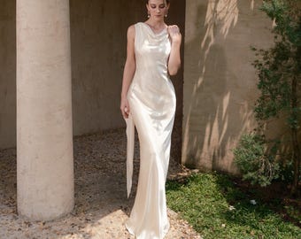 Silk Dress for Women – Long Silk Maxi Dress, Satin Bridesmaid Dress, White Silk Wedding Gown, Backless Formal Gown unique gift for her