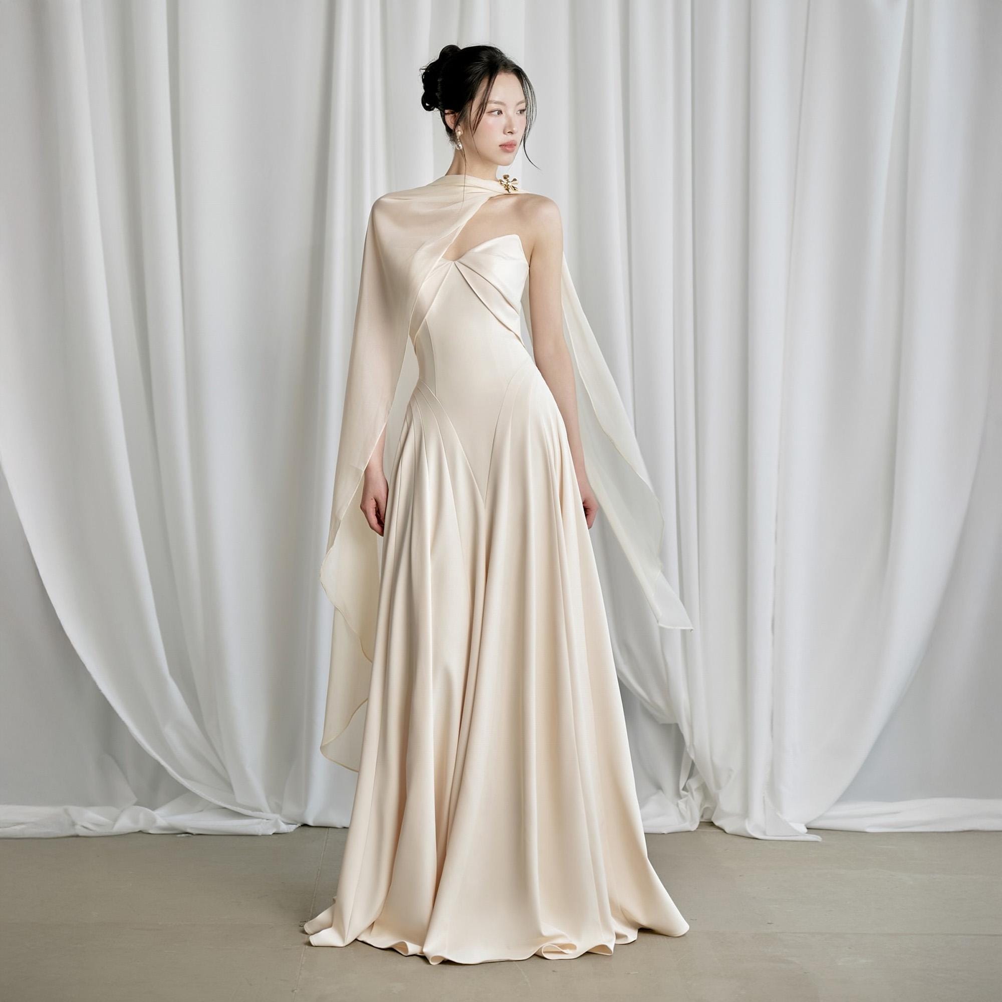 sheer celestial dress Andrea & Leo A1508 Fitted Layered Overskirt Ombre Pattern Formal Gown Blue / 16