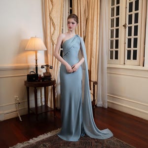 Silk Maxi Dress – One Shoulder Halter Silk Gown, Bridesmaid Dress, Long Silk Prom Dress, Pure Silk Cocktail Dress for Women