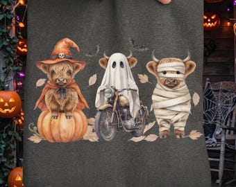 Halloween Highland Cow PNG, Witch Ghost Mummy Cow Shirt Design, Digital Download File