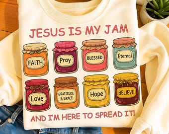 Jesus Is My Jam PNG: Christian Faith Funny Shirt Design (300 DPI Digital Download)
