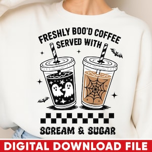 Freshly Boo&#39;d Coffee PNG: Spooky Halloween Shirt Design (Digital Download, PDF File)