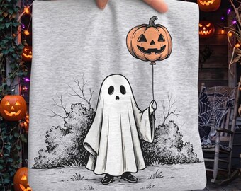 Cute Ghost Pumpkin Balloon Halloween PNG, Vintage Spooky Ghost Shirt Design, Digital Download