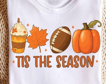 Fall Pumpkin SVG, Halloween PNG, Coffee Autumn Football SVG, Tis The Season Digital Download