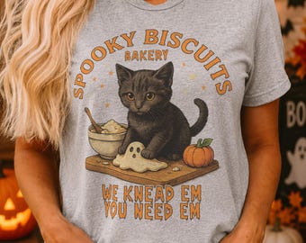 Spooky Biscuits Bakery Cat PNG, Funny Halloween Black Cat Shirt Design, Digital Download