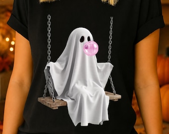 Cute Ghost Bubblegum Swing Halloween PNG, Spooky Ghost Shirt Design, Digital Download File