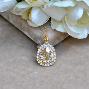 Champagne Bridal necklace, Soft Champagne diamond pendant Bride, Swarovski crystal golden shadow bride pendant, Crystal pave necklace Bridal