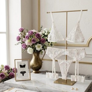 White lace bridal lingerie set - handmade in Italy - dglanna lingerie luxury bridal set