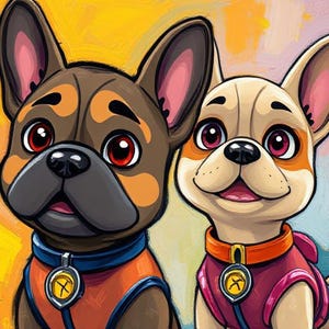 Frenchie Patrol – Cartoon French Bulldog Duo Art | Printable Puppy Wall Decor