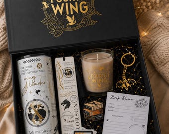 Caja de regalo Fourth Wing / Set de regalo para amantes de los libros / Vaso, vela, marcapáginas, llavero y diario de reseñas de libros Wing Leader / Regalo para amantes de la literatura fantástica y romántica
