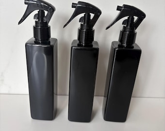Botella pulverizadora cuadrada negra de 250 ml / Botella vacía para productos de limpieza de baño / Botella pulverizadora recargable con gatillo / Almacenamiento de artículos de limpieza