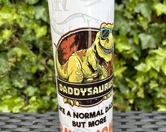 Vaso térmico de acero inoxidable de 591 ml con diseño de dinosaurio Daddysaurus, regalo ideal para el Día del Padre.
