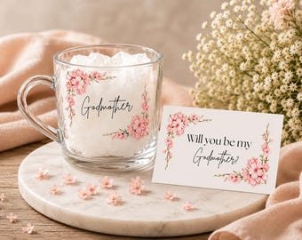 Taza de cristal para madrina / ¿Quieres ser mi madrina? / Regalo de bautizo / Propuesta de madrina / Regalo para madrina / Taza de madrina