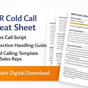 Hoja de trucos para llamadas en frío de SDR / Guión de llamada de ventas y guía de gestión de objeciones / Plantilla de llamada en frío para representantes de ventas / Descarga digital