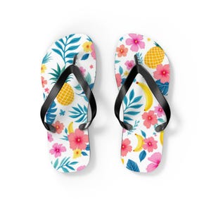 Tropical Floral Flip Flops - Summer Vibes, Beachwear, Vacation, Pool Party, Gift for Her
