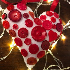 Red and White Button Heart Valentine Decorative Felt Ornament image 3