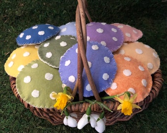 Spring Rainbow Felt Mushrooms in 10 Pastel Colors