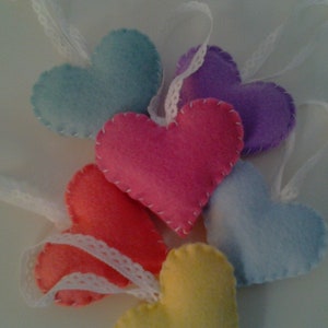 6 Felt Heart Ornaments Pastel Rainbow Heart Decorations image 1