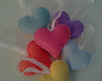 6 Felt Heart Ornaments Pastel Rainbow Valentine Decorations