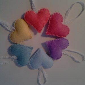 6 Felt Heart Ornaments Pastel Rainbow Heart Decorations image 2