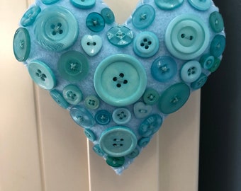 Baby Blue Button Heart Valentine Decorative Felt Ornament