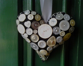 Vintage Pearl Button Valentine Heart Decoration