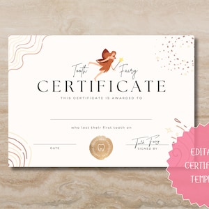 EDITABLE Tooth Fairy Certificate, Lost Tooth, Kids Tooth Fairy, Lost Tooth Editable Template Printable Instant Download, Canva