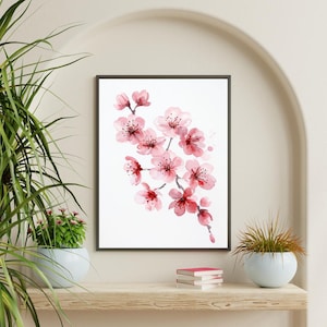 Cherry Blossom Watercolor Print | Sakura Wall Art | Japanese Floral Decor | Minimalist Pink Botanical Poster